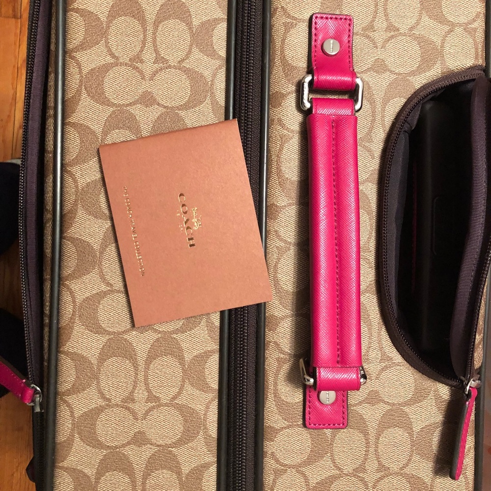 Coach tan with Magenta Accent Rolling Luggage